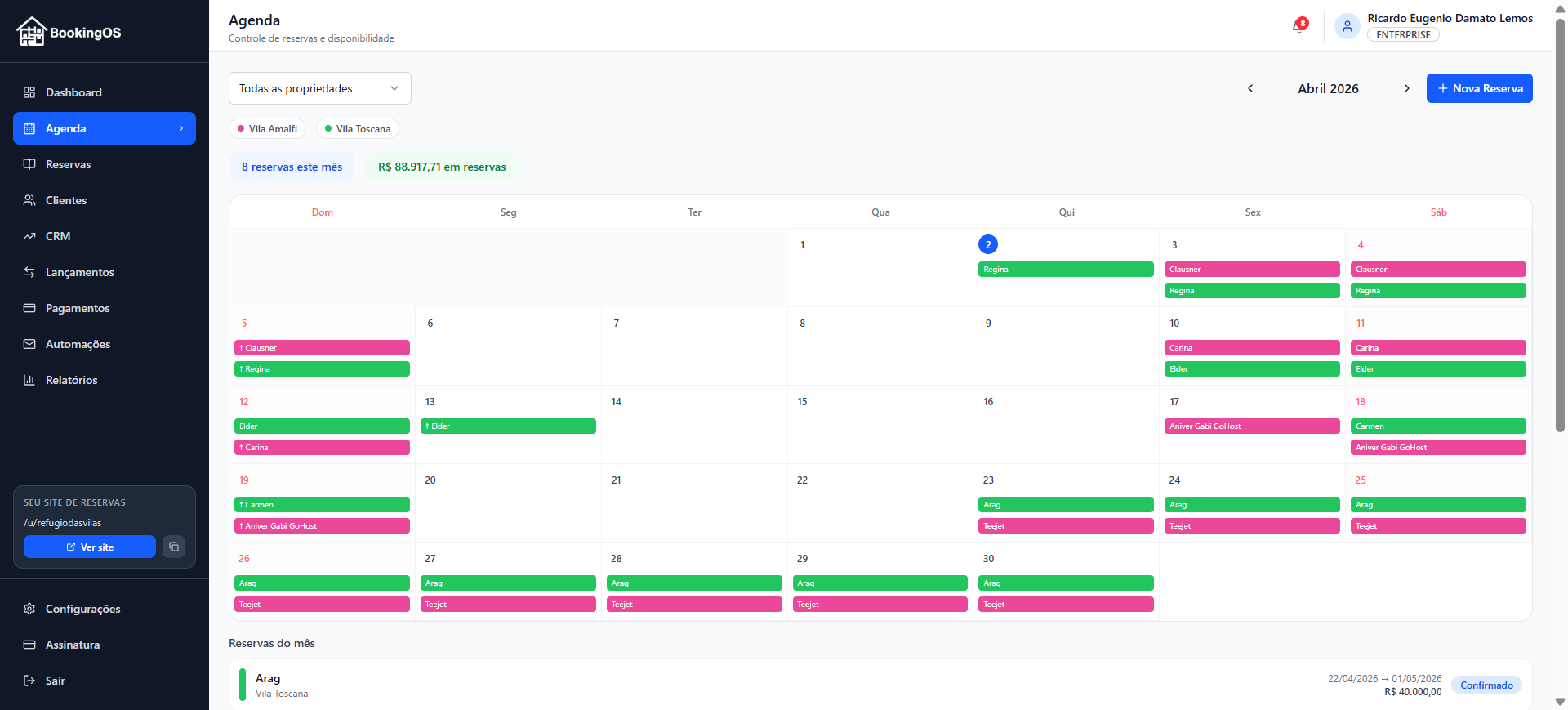 Organize todas as reservas em um só lugar